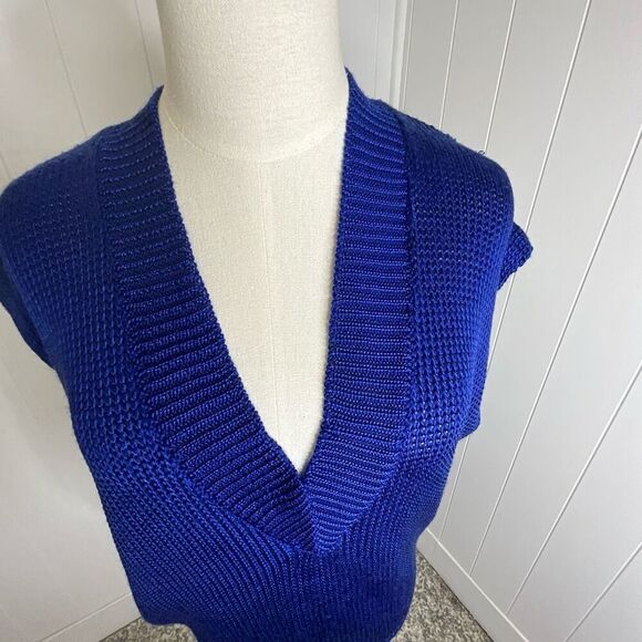 Vintage Collage Women’s Medium Blue Oversized Knit Vest Jacket - Picture 3 of 10